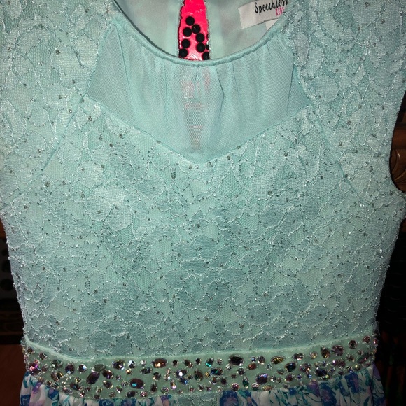 Gorgeous turquoise sequined formal dress shorts - Picture 3 of 8